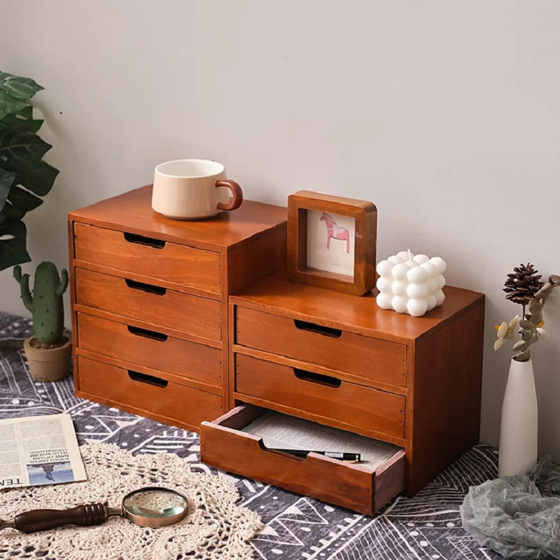 Wooden desktop drawer multi-layer storage small storage cabinets Wooden cosmetics utility box display increasing frame