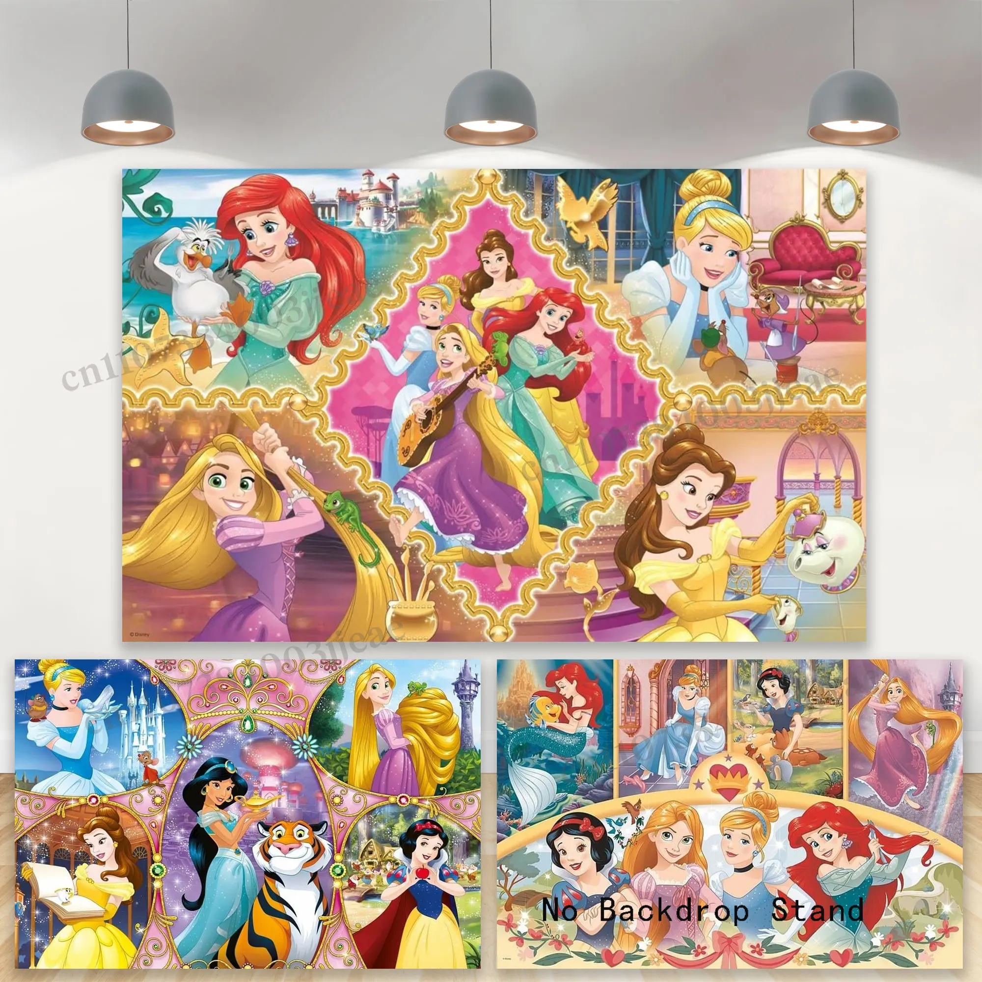 

Фон для семейной фотосессии с принцессами, баннер для первого дня рождения девочки, декоративный фон-постер с длинноволосыми Белоснежкой, Белль и Золушкой