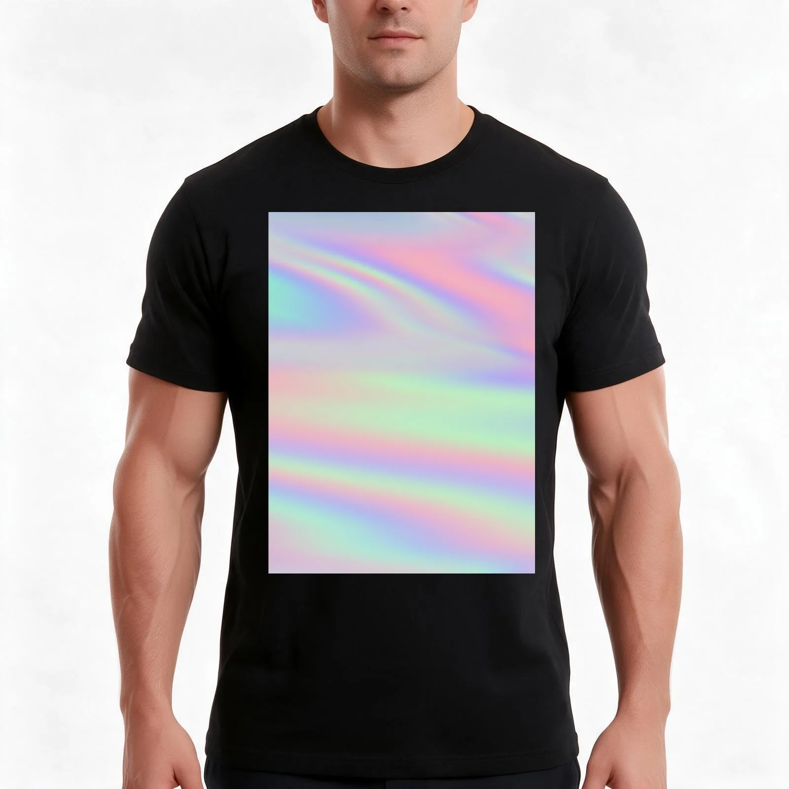 Shimmering Sunrise Hologram Texture T-Shirt, Summer Casual Cotton Tee, Oversized Streetwear Tops, Vintage Graphic Print