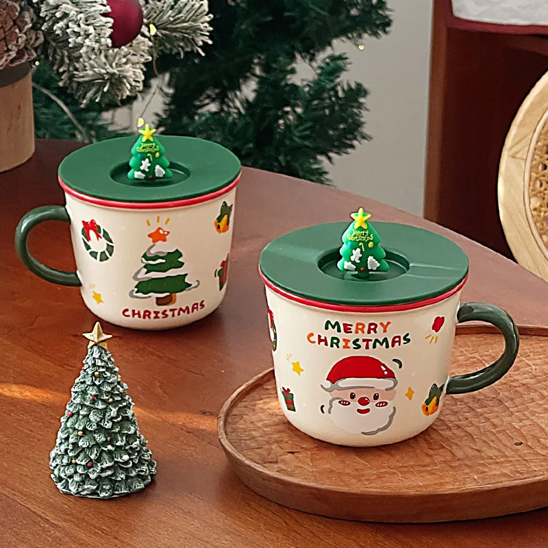

Cute and creative water cup, Christmas tree cup, girls' home ceramic mug, office coffee cup with lid, Merry Christmas
