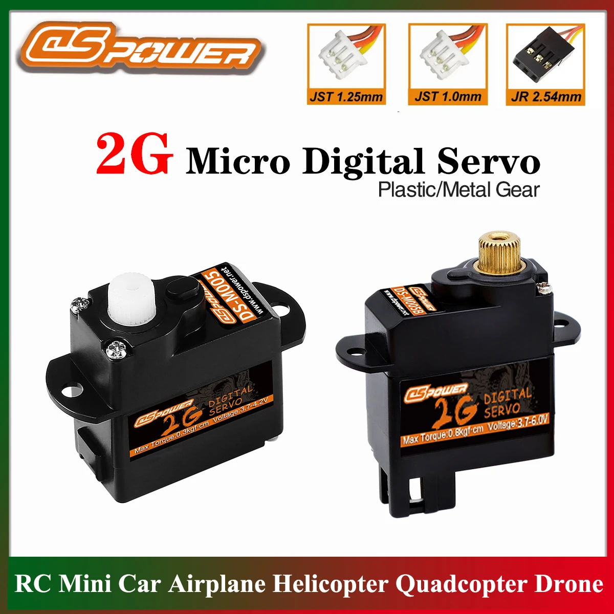 DSpower 2g Micro Waterproof Digital Servo Metal/Plastic Gear JR/JST Plug for RC Mini Car Airplane Fixed-wing Helicopter Parts
