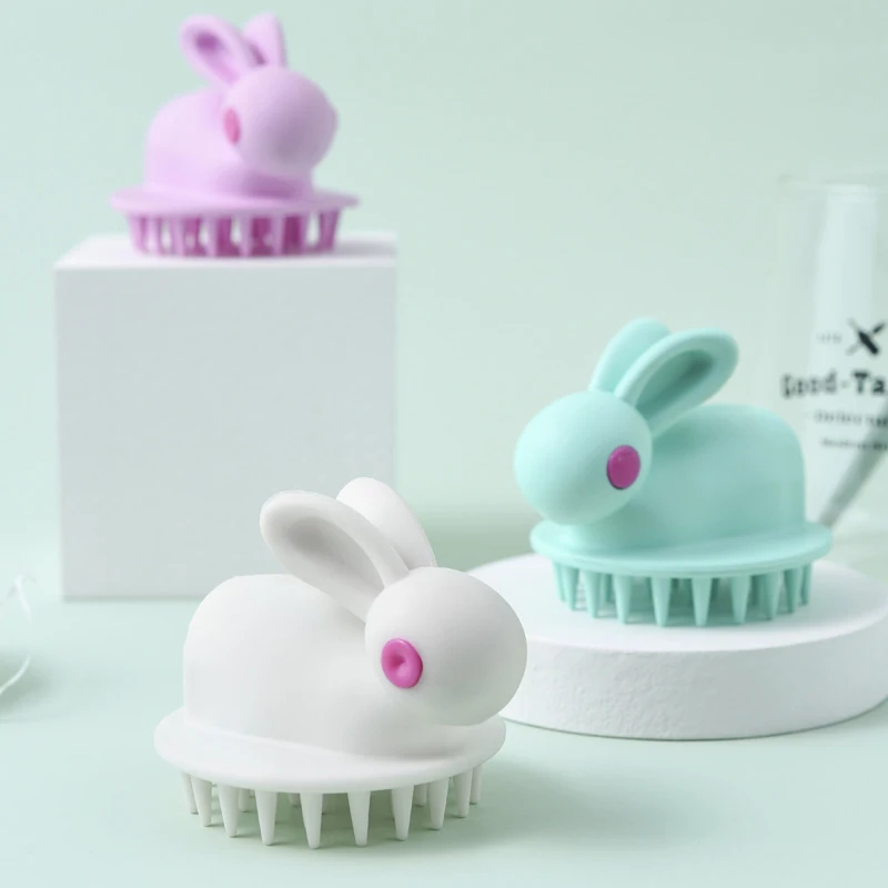 

Silicone Shampoo Brush Head Scalp Massage Comb Children Hair Washing Comb Bath SPA Cute Rabbit Shower Brushes Hair Cleaning Tool