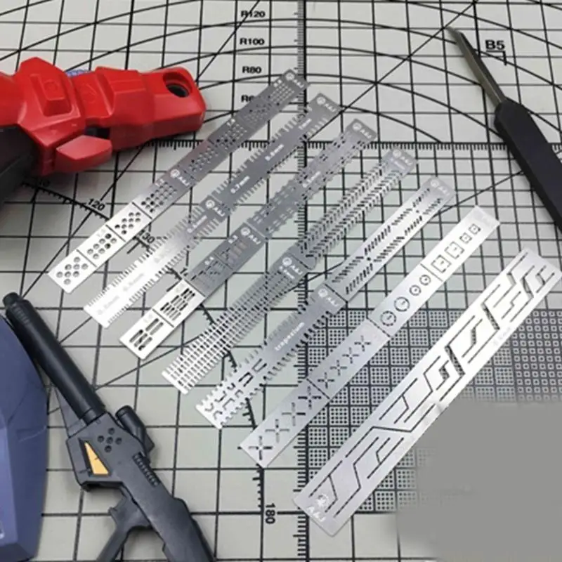 A2BE Durability 12 In 1 Carving Ruler Scribes Line Templates Drill Hole Templates For Model Crafting Militaries Model