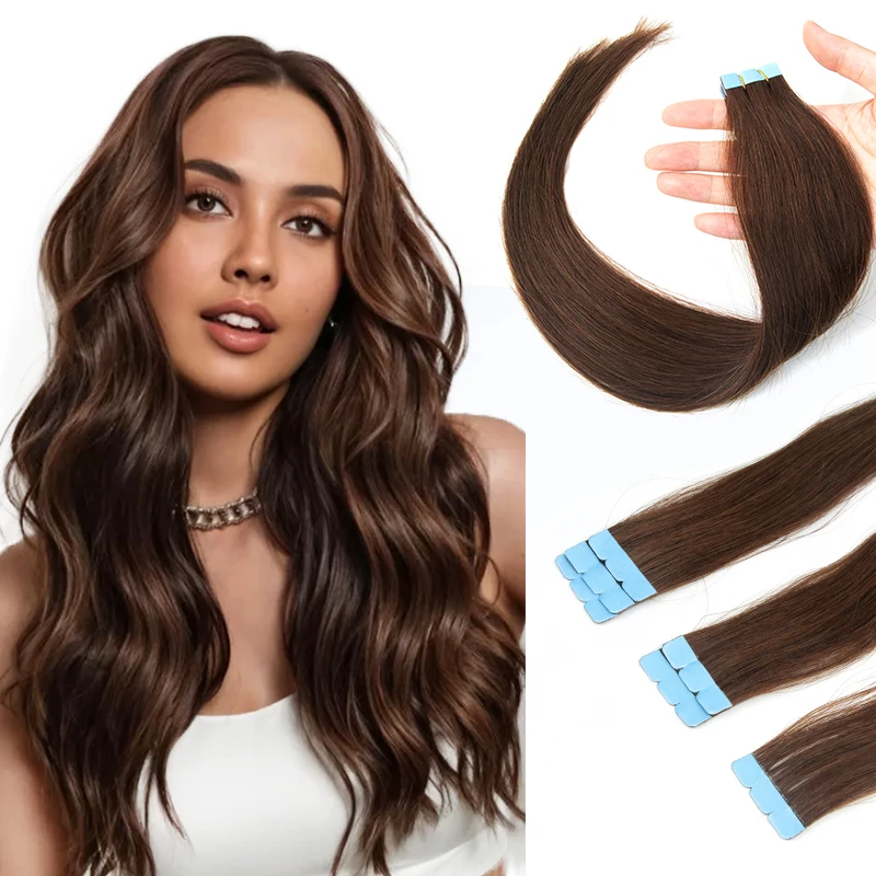 Dark Brown #4 Mini Tape In Hair Extensions 10pcs 12 16 20 24inch For Adding Volume/highlights