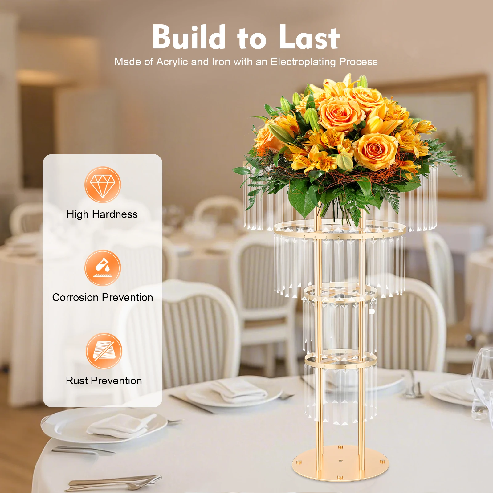 

Wedding Gold Crystal Flower Stand, Round Pedestal Stand, Crystal Flower Stand