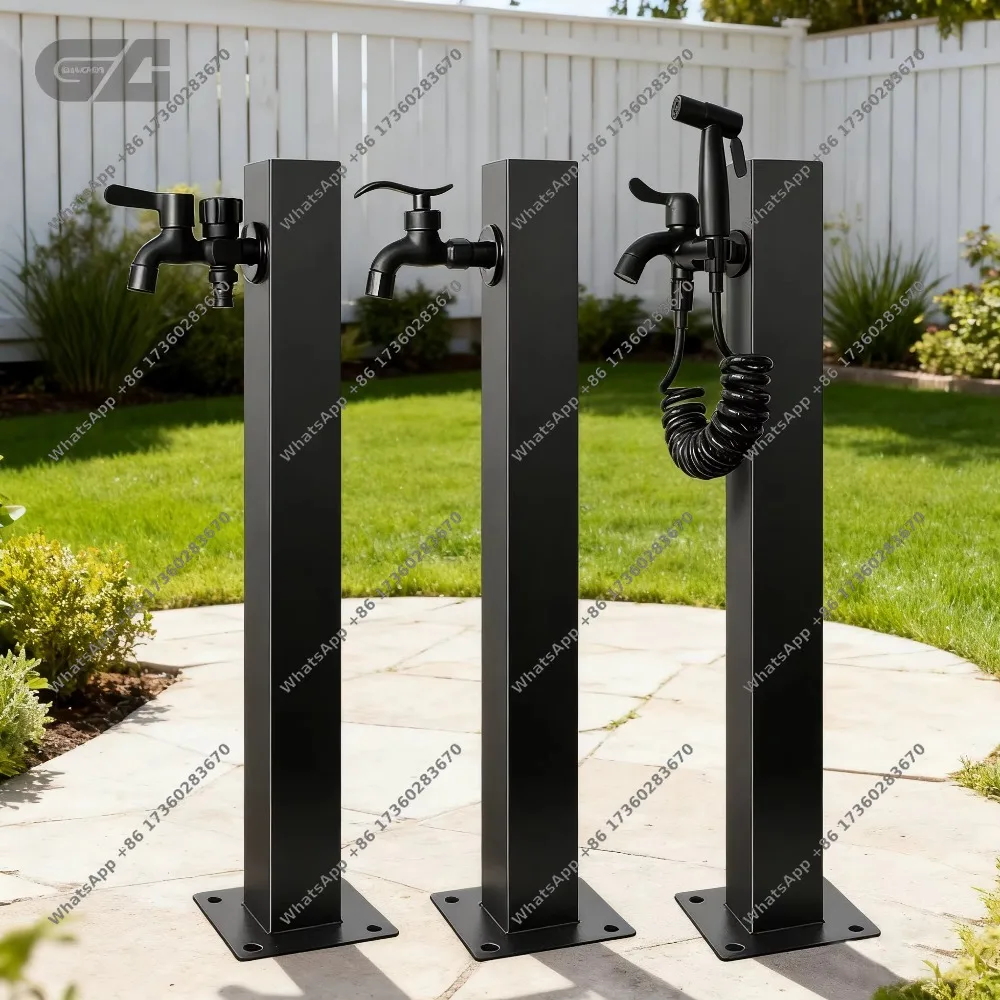Ranlraka 65cm 304 Stainless Steel Square Outdoor Water Column Hydrant Hose Stand for Garden Irrigation  Full Copper Faucet