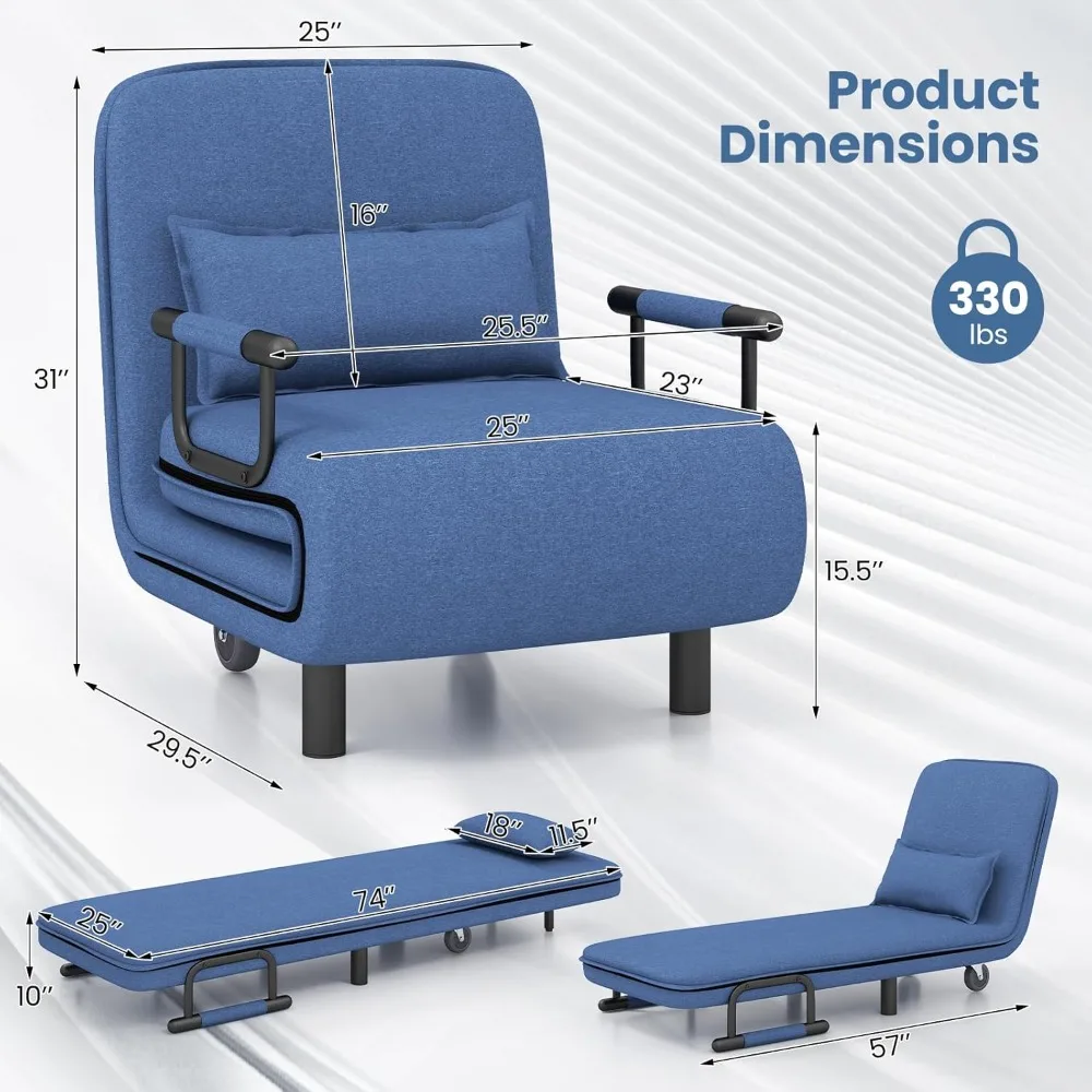 Multi-Functional Adjustable Sleeper Chair with Lumbar Support and Hidden Legs