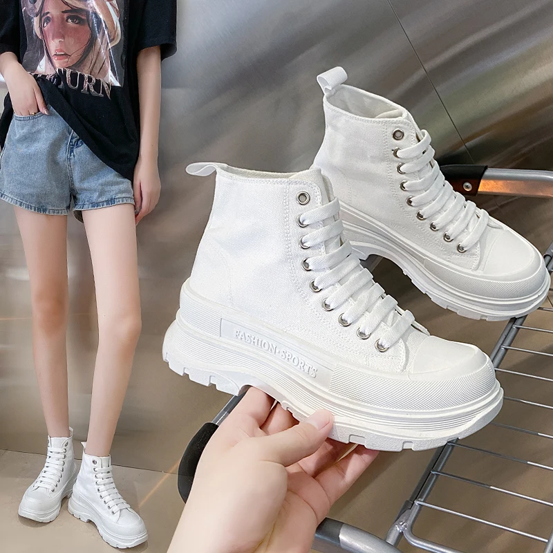 

New Women's Shoes Canvas Shoes Men's and Women's General High-top Shoes Lace-up Spring and Autumn Lovers Sports Casual Shoes