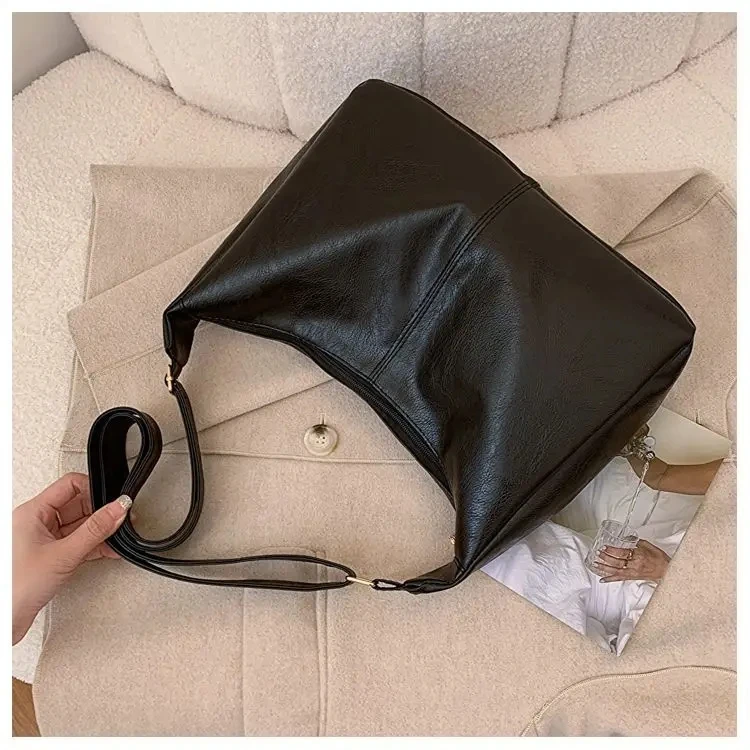 PU-Leder Pendler Mode Vintage Casual Tote Bag Maillard Stilvolle Umhängetaschen für Frauen Textur Große Kapazität Temperament – Detail 4