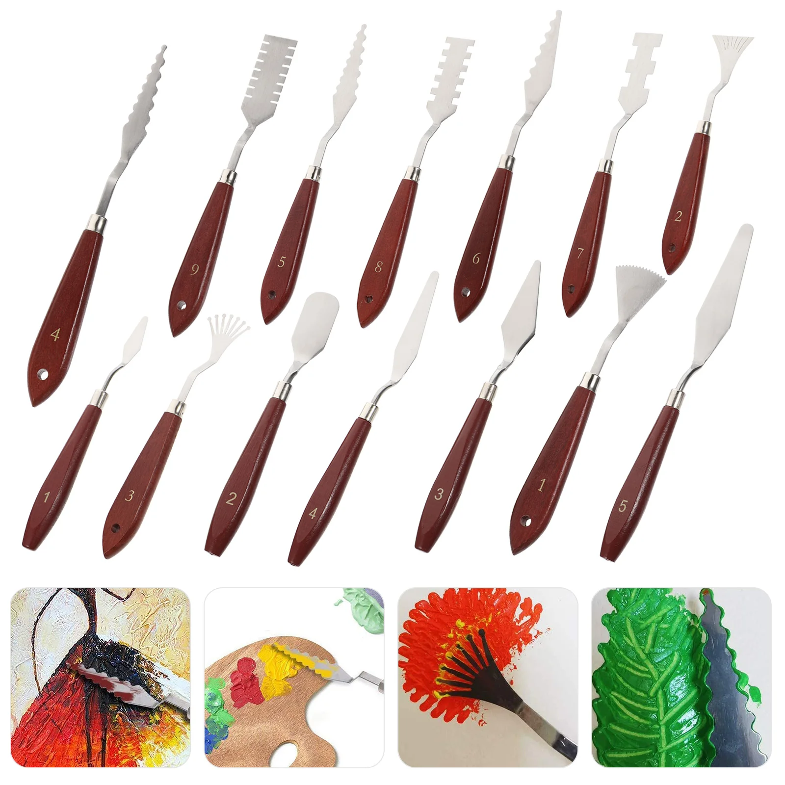 

14 Pcs Color Mixing Tool Canvas Painting Spatula Shaped Oil Knife Supplies Spatulas Wood Handle