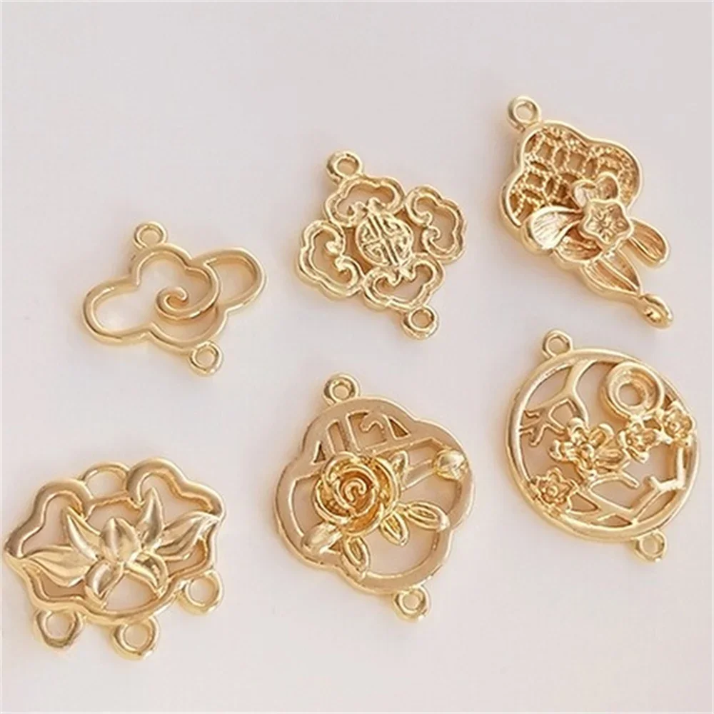 

14K Gold Package Auspicious Cloud Lucky Plum Blossom Window Double Connection Accessories Handmade DIY Bracelet Earrings Pendant