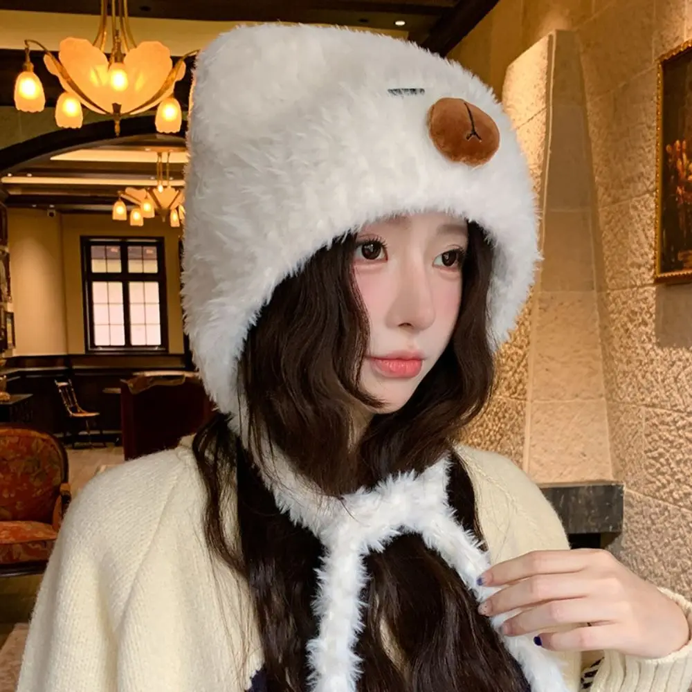 أزياء الكرتون كابيبارا السترة قبعة Kawaii مرونة الحيوانات آذان قبعة صغيرة بلون سميكة قبعة دافئة ركوب الدراجات #4