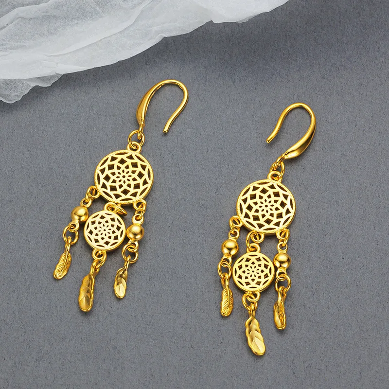 18 k Gold color Tassel Flower Earrings for Women Long Drop Earring for Women Bride Wedding Engagement Anniversary Jewelry Gifts