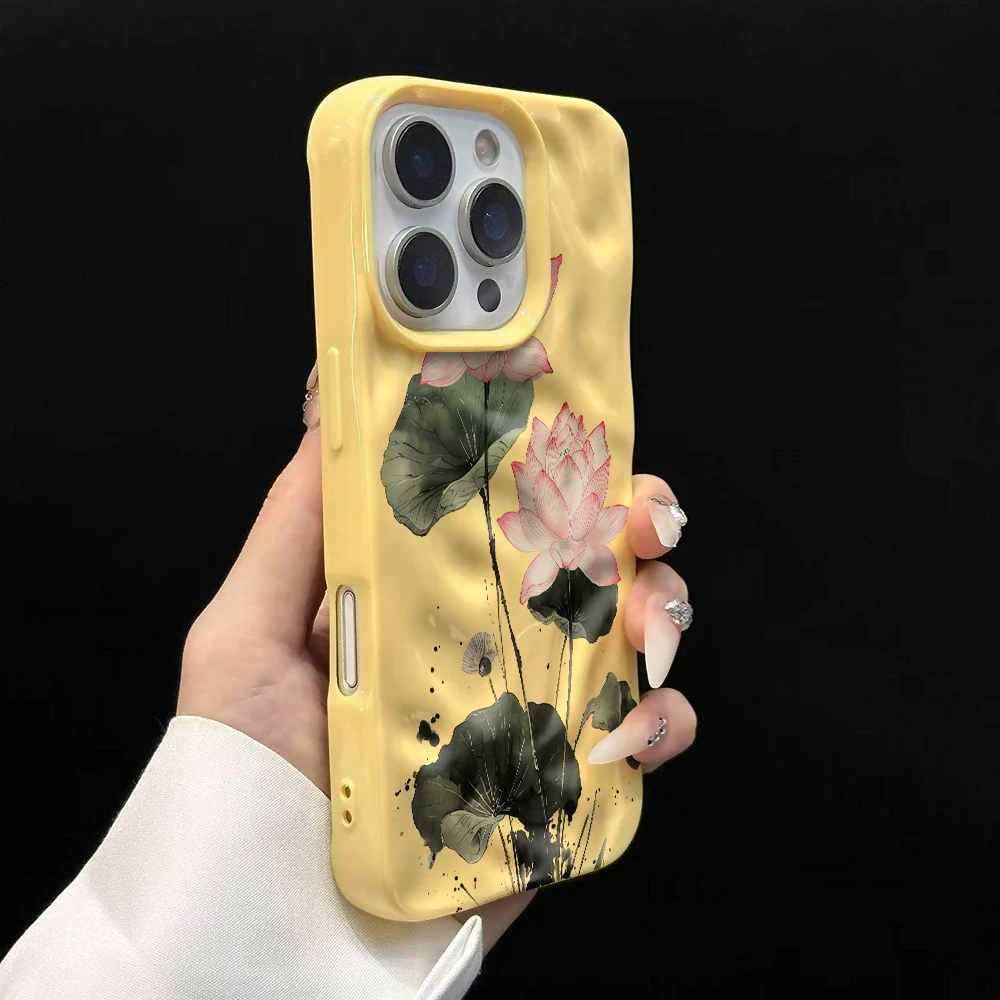 Koreanische Frühlingslotus-Druck-Handyhülle für iPhone 17 16 15 14 13 12 11 Pro Max 14 Plus 17Air Faltenwellen-Soft-Silikonhülle – Detail 11
