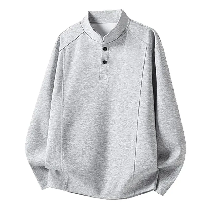 

Футболка с длинным рукавом и воротником Генри, мужская осенняя американская тяжелая толстовка с воротником-стойкой