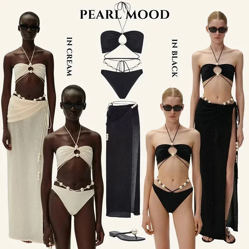 2024 Sexy Halterneck Pearl High Waist Bikini set Swimsuit Swimwear Women luxury Beachwear Bathing Suit