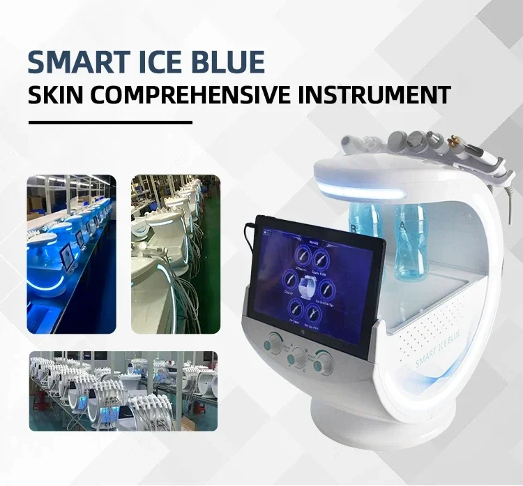New 7 In 1 Smart Facial Cleansing Skin Analyze Deep Pore Vacuum Hydra Lift Anti-aging Beauty Machine Ice Blue