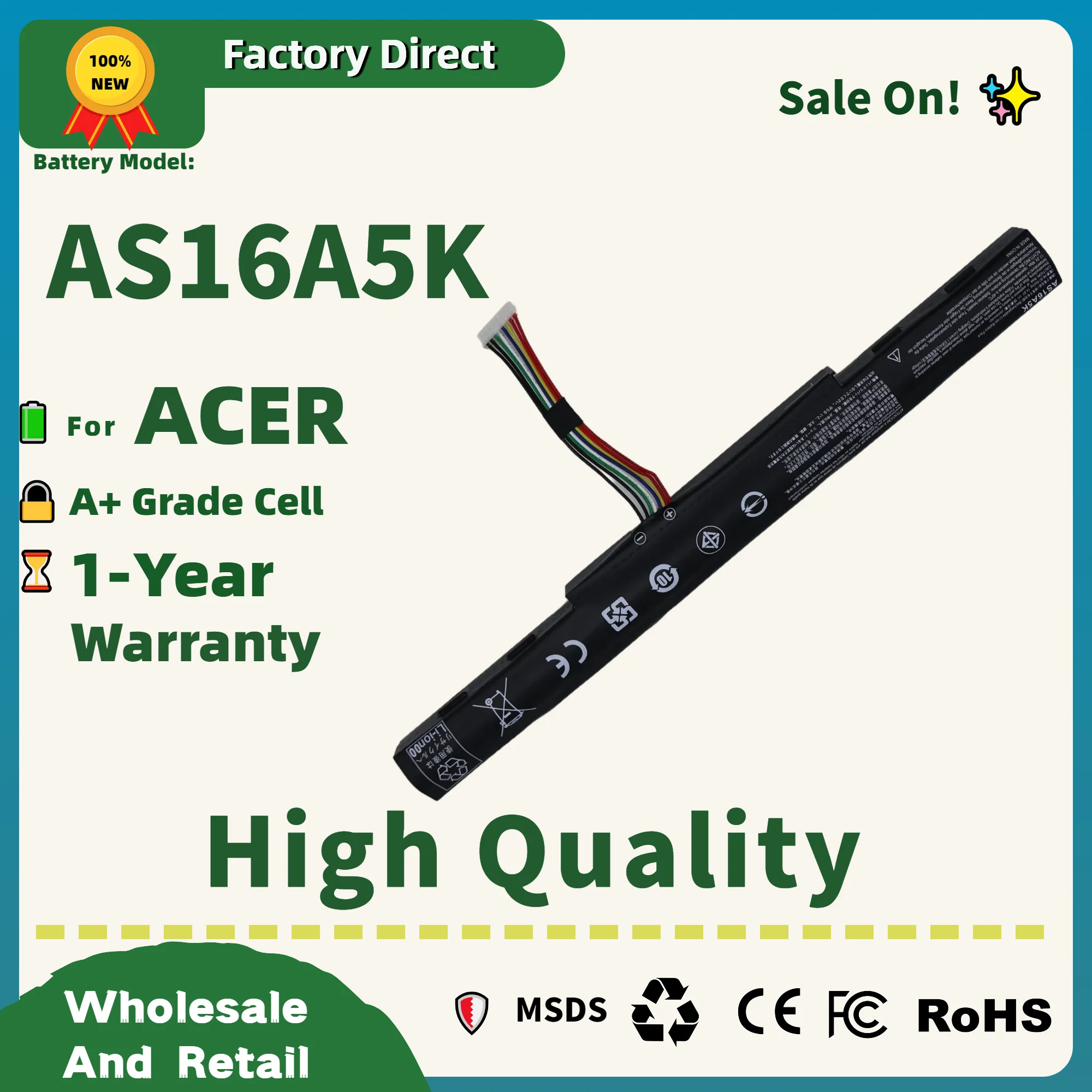 Factory Direct! AS16A5K AS16A7K AS16A8K Battery For Acer Aspire E15 E5-475G 523G 553G 575G 774G E5-575-59QB E5-575 E5-575G-53VG