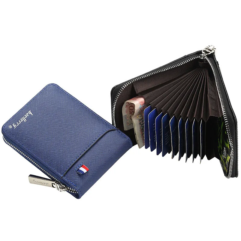 Men Organ Zipper Card ID Holders Purse Coin Wallet PU Leather Multi-card Bit Wallets Document Solid Business Luxury Card Holder