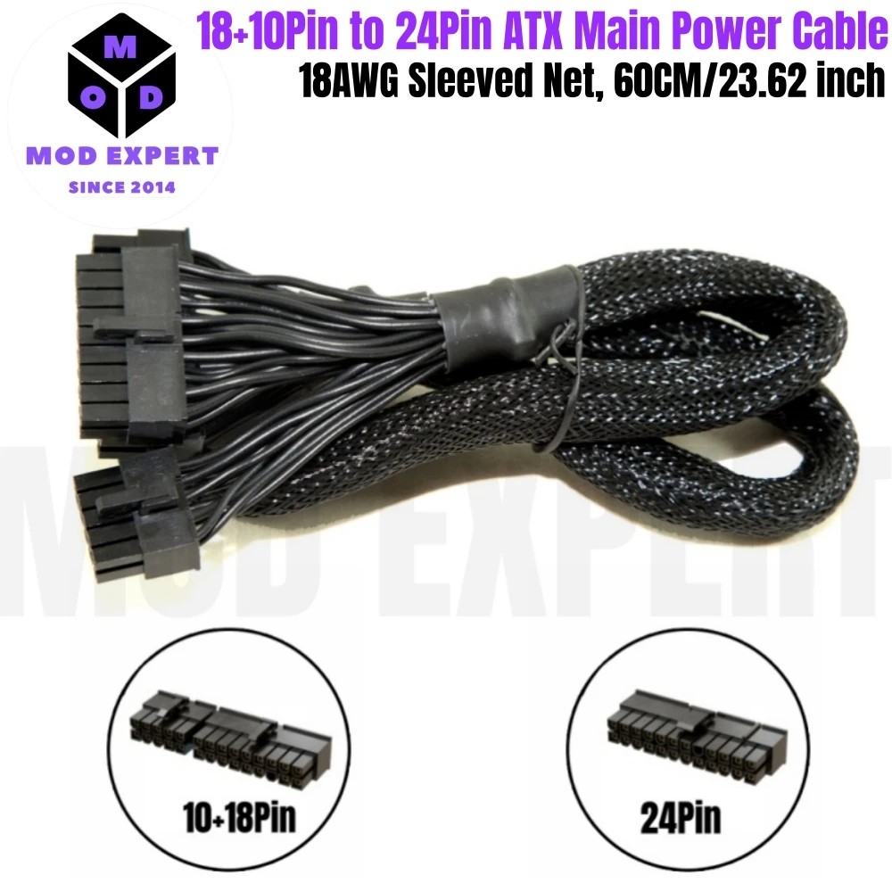 

18+10Pin to 24Pin ATX Main Motherboard Power Cable for Seasonic PRIME, FOCUS, CORE, M12II EVO Modular Powers, Sleevedd Net 60CM