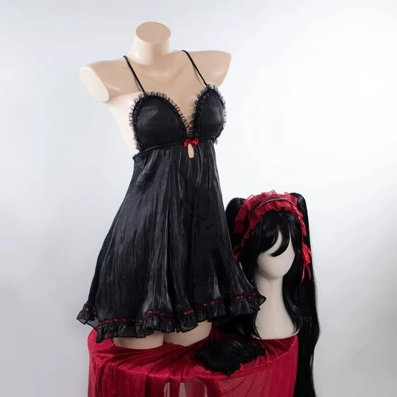 

Anime Tokisaki Kurumi Cosplay Costume Black Nightgown Headwear Wig Suit for Women Halloween Carnival Party Roleplay Outfits