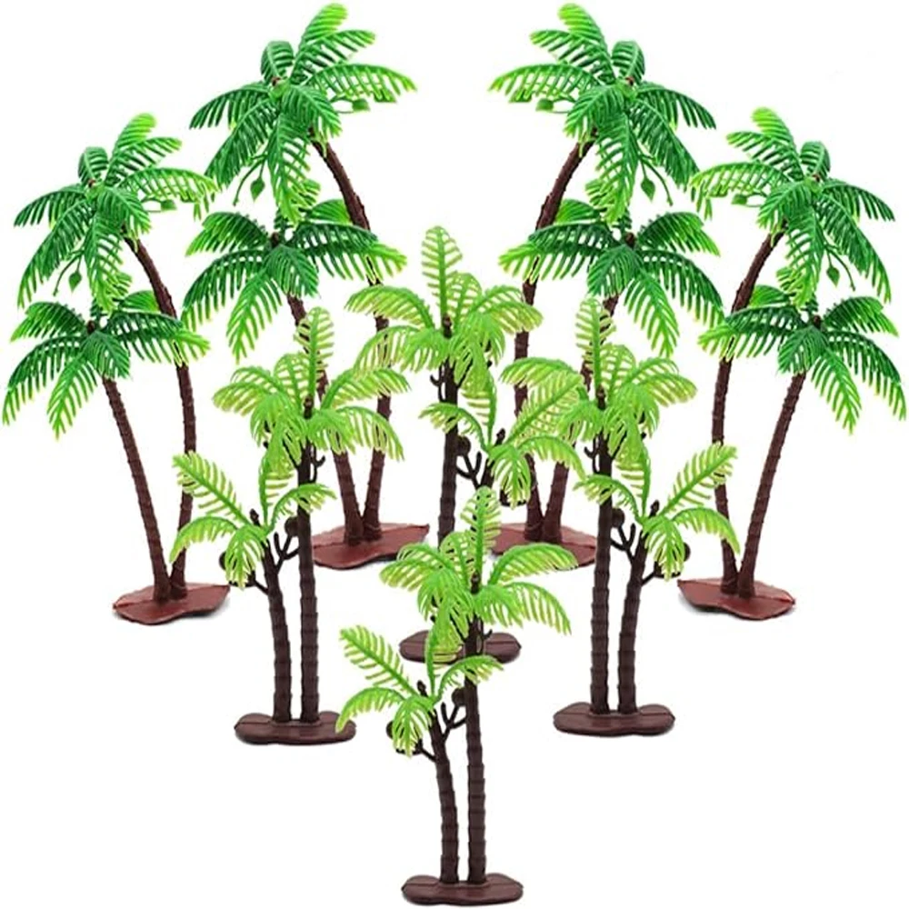 10pcs Palm Tree With Coconuts Cake Topper Coconuts Tree Cupcake Topper For Hawaiian Tropical Baby Shower Kids Birthday Party