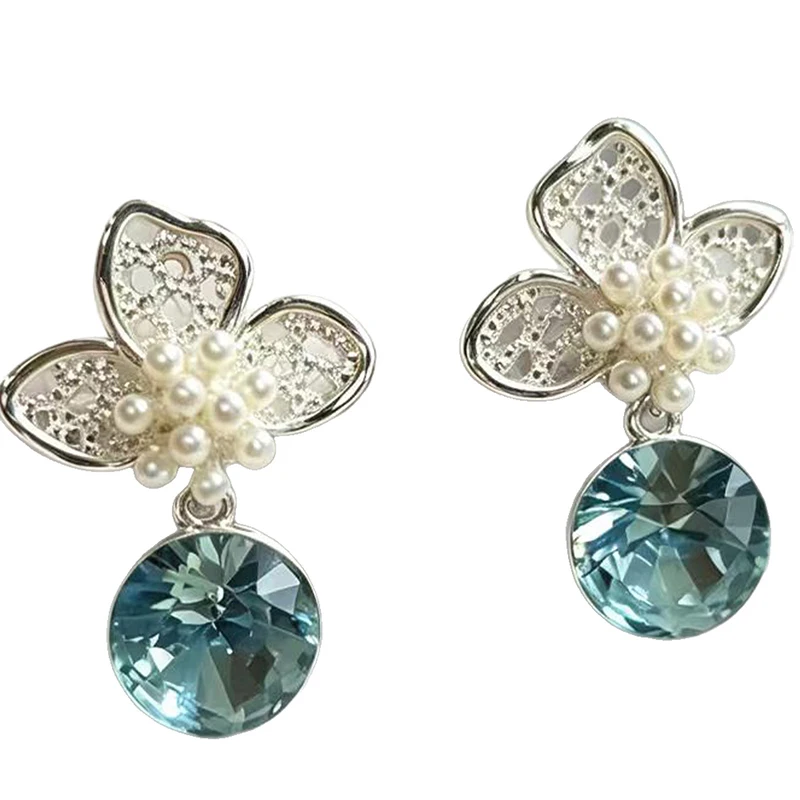 GANPUP Elegante Glänzende Blaue Zirkonia-Blumen-Ohrhänger für Damen, Trendige Neue Ohrstecker, Piercing-Schmuck, Geschenk für Partys – Detail 6