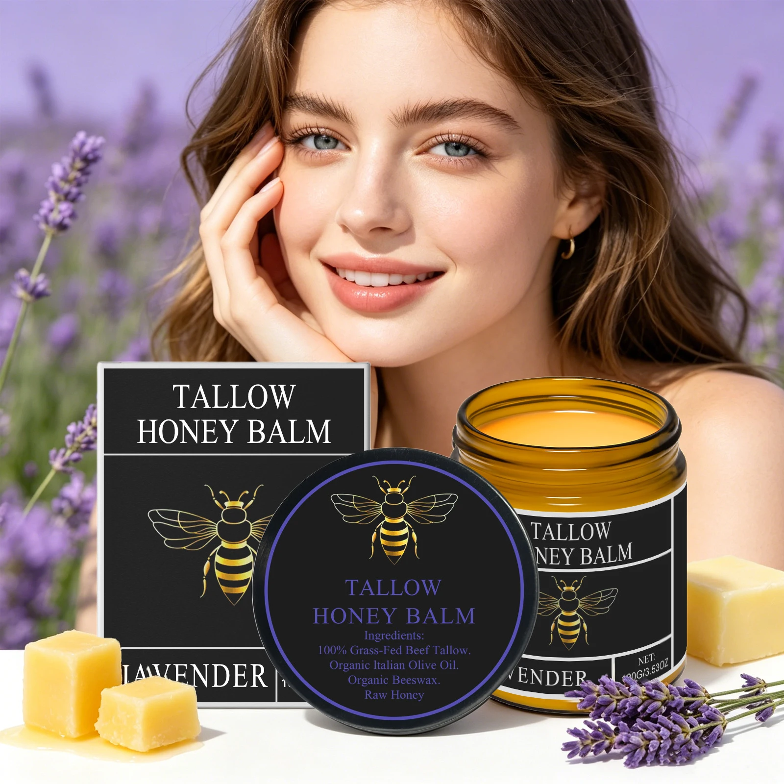 Whipped Beef Tallow Honey Balm Natural Organic Formula Nourishing Hydrating Improve Skin Elasticity Tallow Skincare Moisturizer