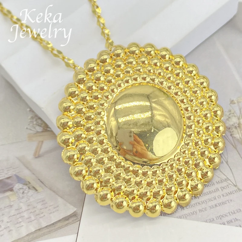 Gold Plated Delicacy Jewelry Set Women Fashion Earrings Pendant Necklace Circular Pattern Design Wedding America Party Jewelry