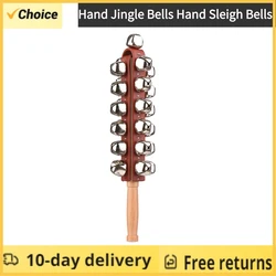 Hand Jingle Bells Hand Sleigh Bells Wooden Shaker Jingle Bells Stick Musical Percussion Instrument Bells for Home Decoration