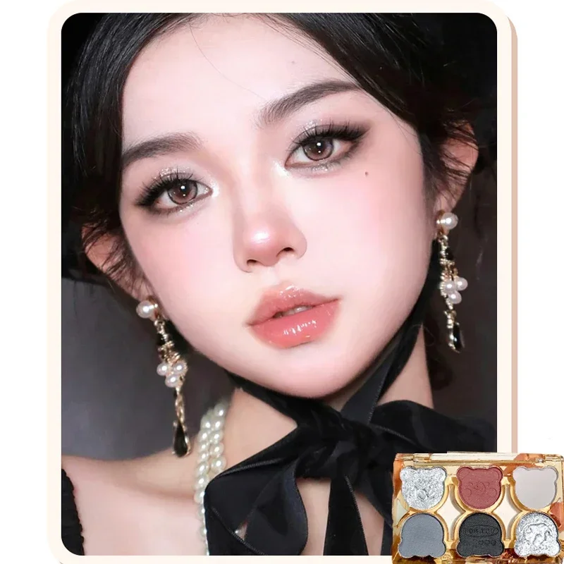 6 colori Eye Shadow Palette Glitter Pearly Eyeshadow Palette Cute Bear Head Fashion coreano Shiny Eye Shadow Charming Eye Makeup