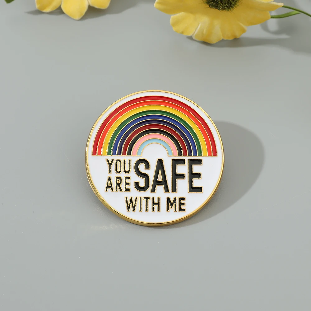 You’re Safe With Me Enamel Pins LGBTQ Rainbow Pride Metal Brooches Lapel Badges Jewelry Gift for Gay Homosex Lesbian Friends
