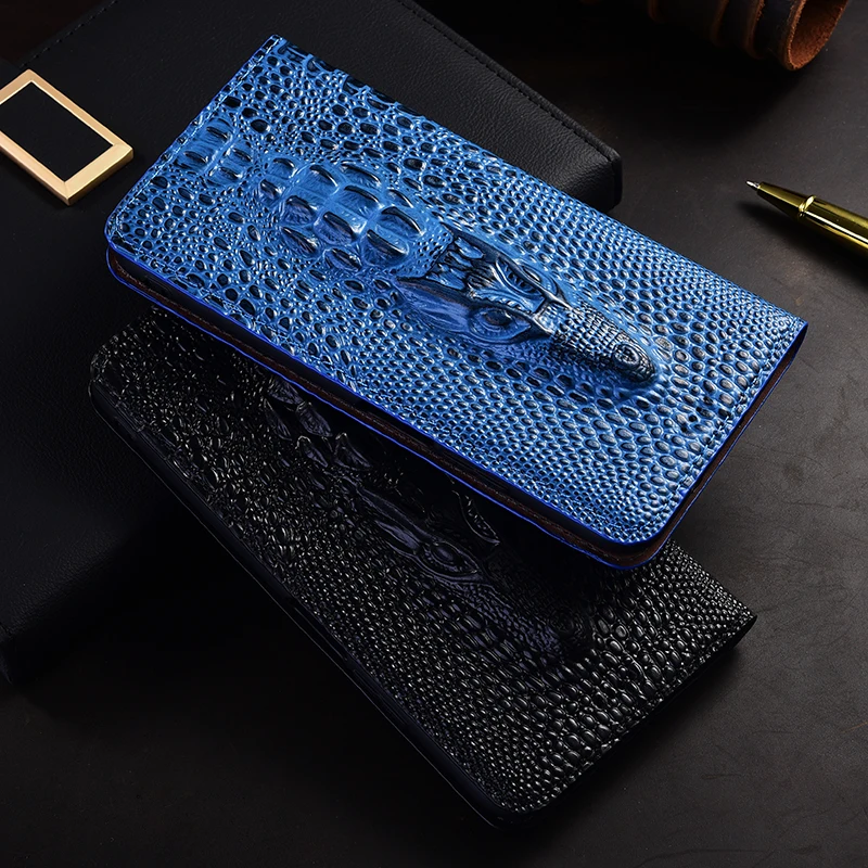 Genuine Leather Flip Case For Vivo Y30 Y30i Y31 Y33S Y33T Y35 Y36 Y50 Y51 Y51S Y51A Y52 Y53S Y55 4G 5G 2020 2021 Crocodile Head