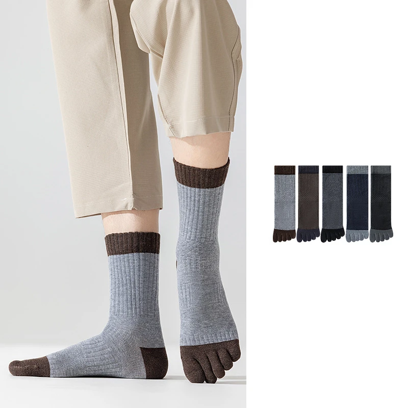 

5 пар мужских спортивных носков с носком, осенне-зимние утепленные шерстяные теплые спортивные носки с пятью пальцами, уличные женские велосипедные носки