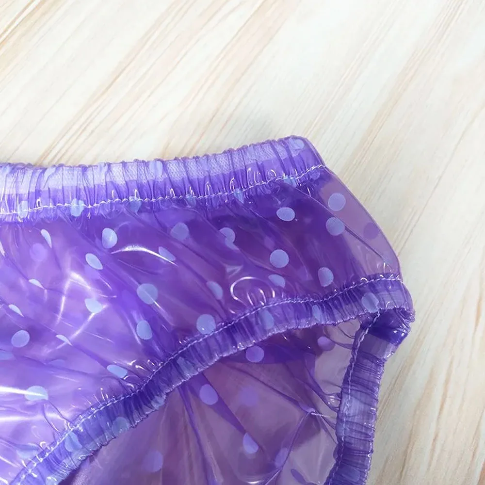 Sexy Soft Polka Dot Transparent PVC Men Low-Waist Underpants Smooth Silent ABDL Plastic Briefs Waterproof Adult Diaper Panties