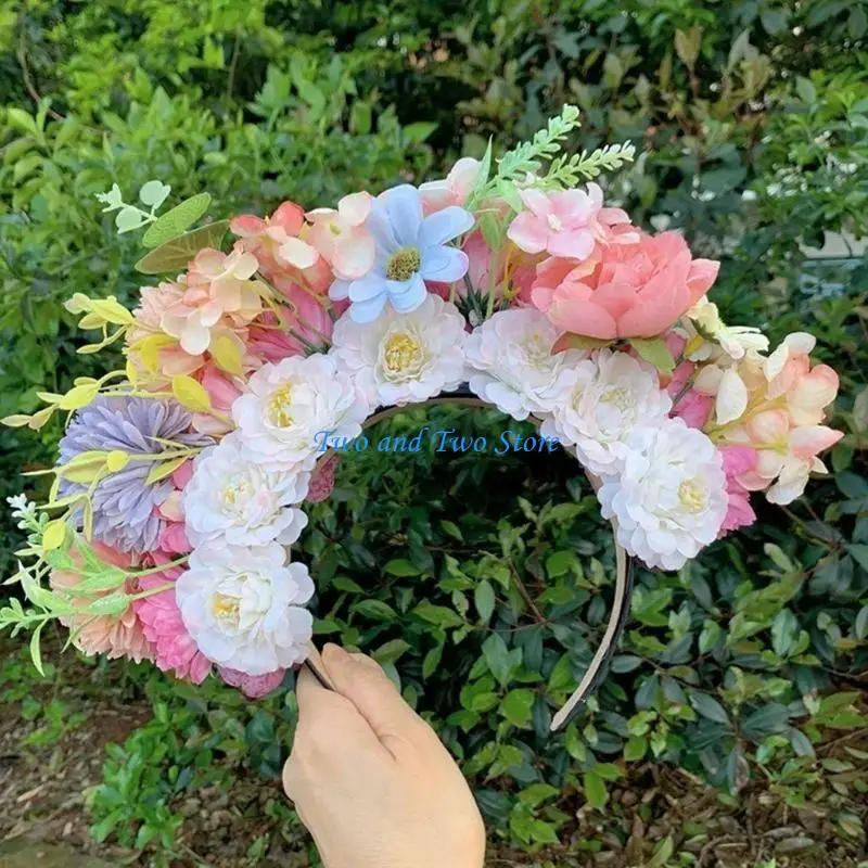 

HX6F Flower Crown Headpiece with Double Side Headband for Bridal Women Photo Props