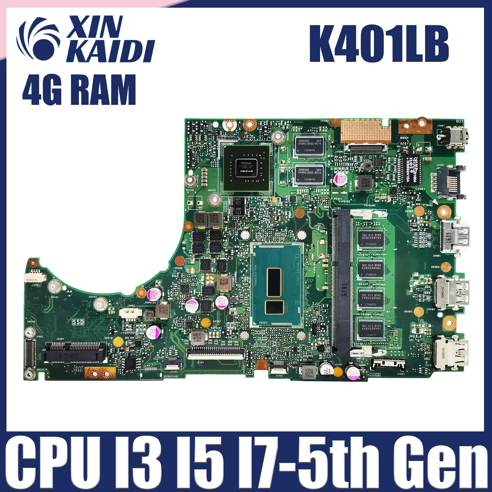 K401LB Notebook Mainboard For ASUS K401L A401L V401L K401LX Laptop Motherboard CPU I3 I5 I7-5th Gen 4G RAM GT940M/V2G