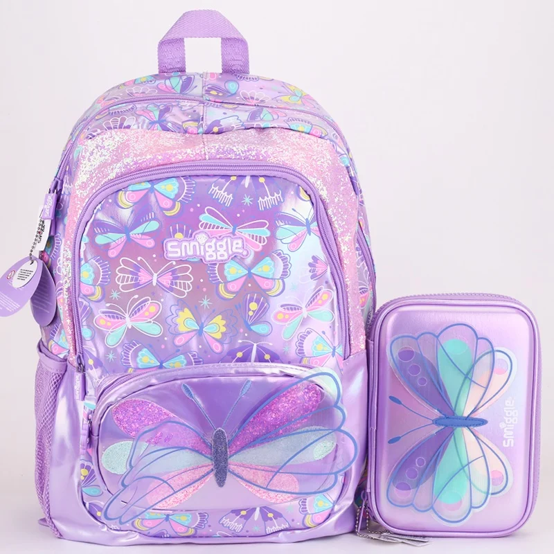 New Arrival Australia Smiggle Original Girls Backpack Purple Butterfly Schoolbag Waterproof 16inches Backpack Kids Birthday Gift