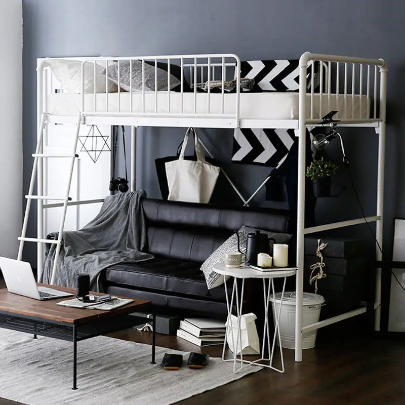 Elevated wrought iron bed simple small apartment loft bed industrial wind