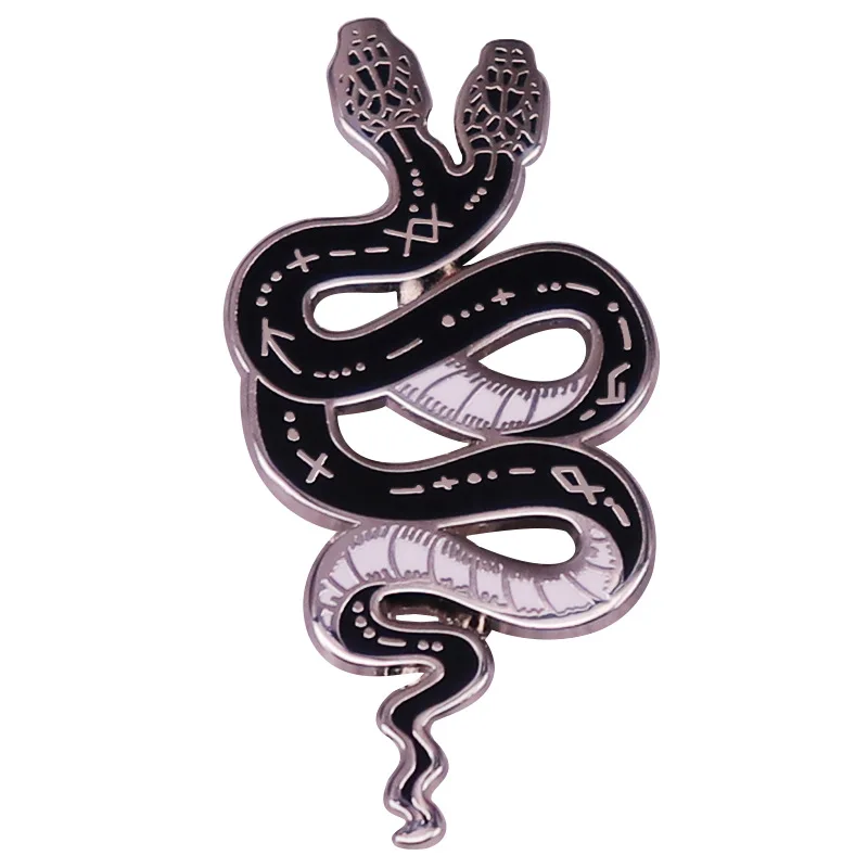 Pin de Esmalte con Diseño de Serpiente de Dos Cabezas - Estilo Gótico Oculto, Runas Místicas para Uso Diario y Regalos de Brujería