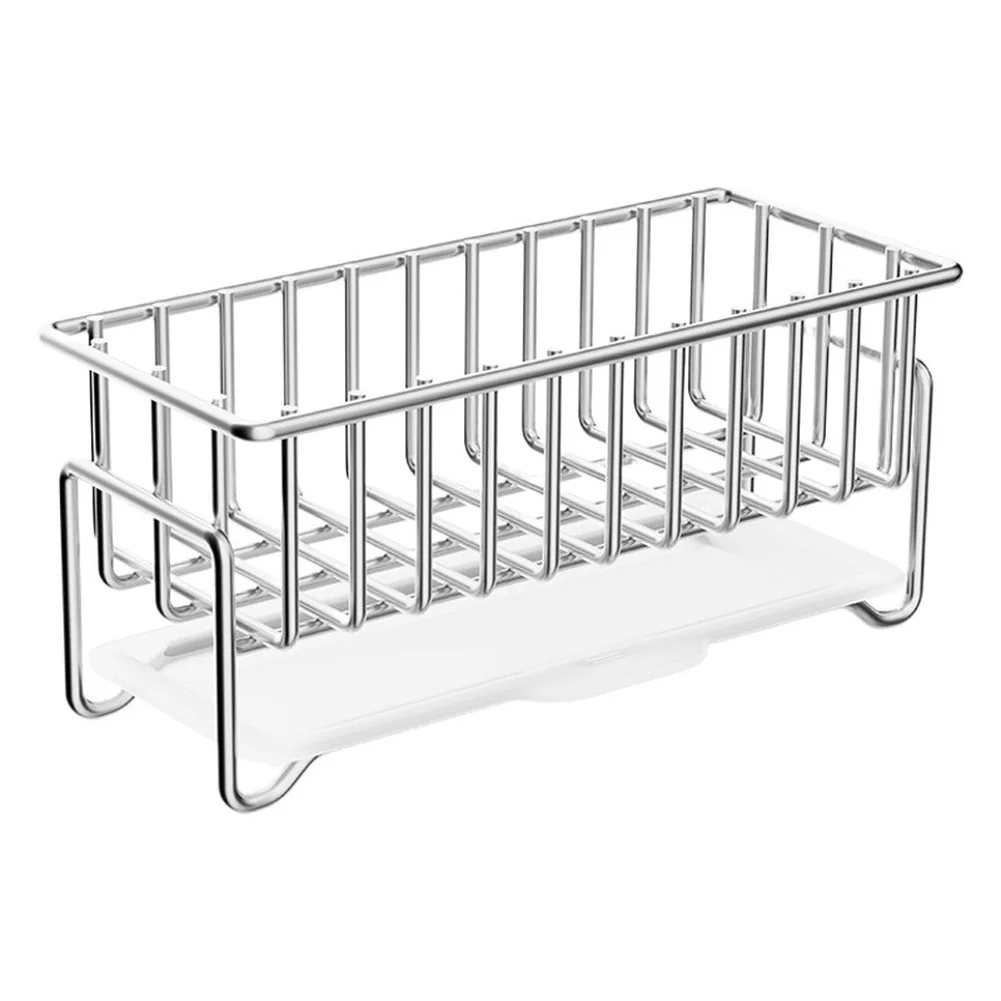 Drain Rack Sponge Holder for Sink Area Featuring Stainless Steel Build and Airflow Slots to Reduce Moisture Buildup