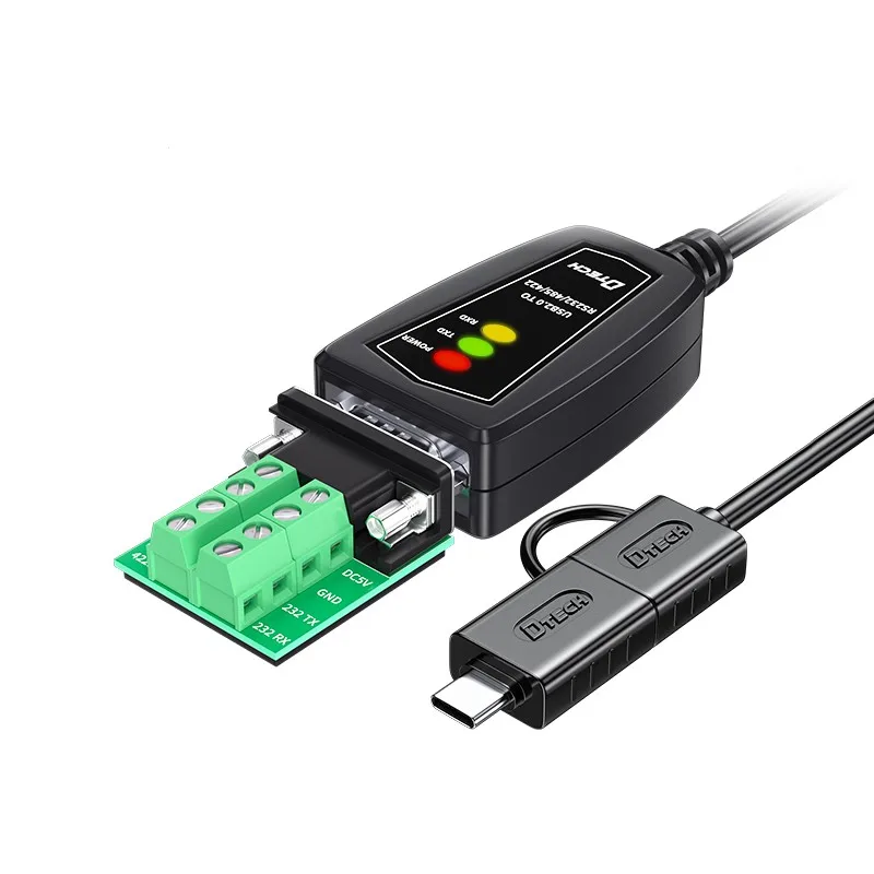 DTECH 1.5m USB a Type C to RS232/422/485 Serial Male DB9 Adapter Converter Cable With LED Indicators