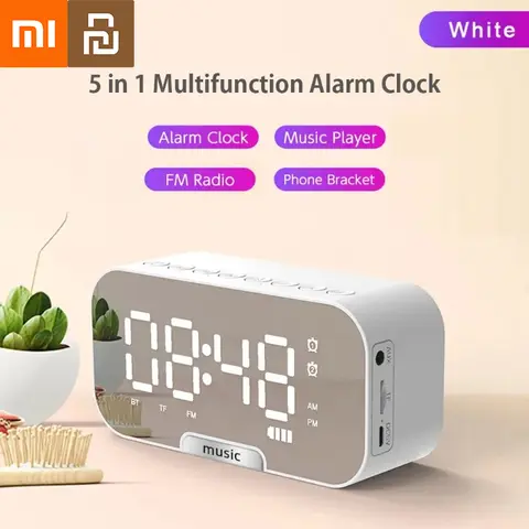 Xiaomi Bluetooth Speaker with LED Mirror Screen Digital Dual Alarm Clock with FM Radio Phone Holder Temperature For Bedroom