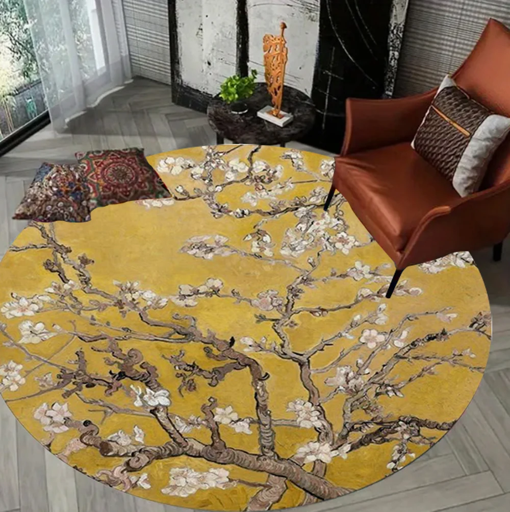 Tranquil Flower Circular Floor Mat for Home Decoration Zen Atmosphere Living Room and Bedroom As A Anniversary Gift Carpets