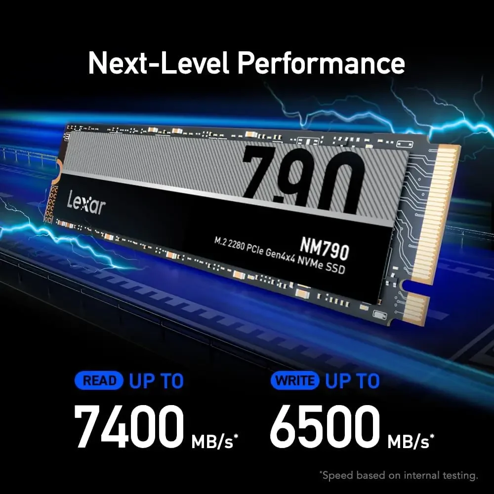 Lexar 4TB NM790 SSD PCIe Gen4 NVMe M.2 2280 Internal Solid State Drive, Up To 7400/6500 MB/s Read/Write, Compatible with PS5, for Gamers and Creators, Black (LNM790X004T-RNNNU)