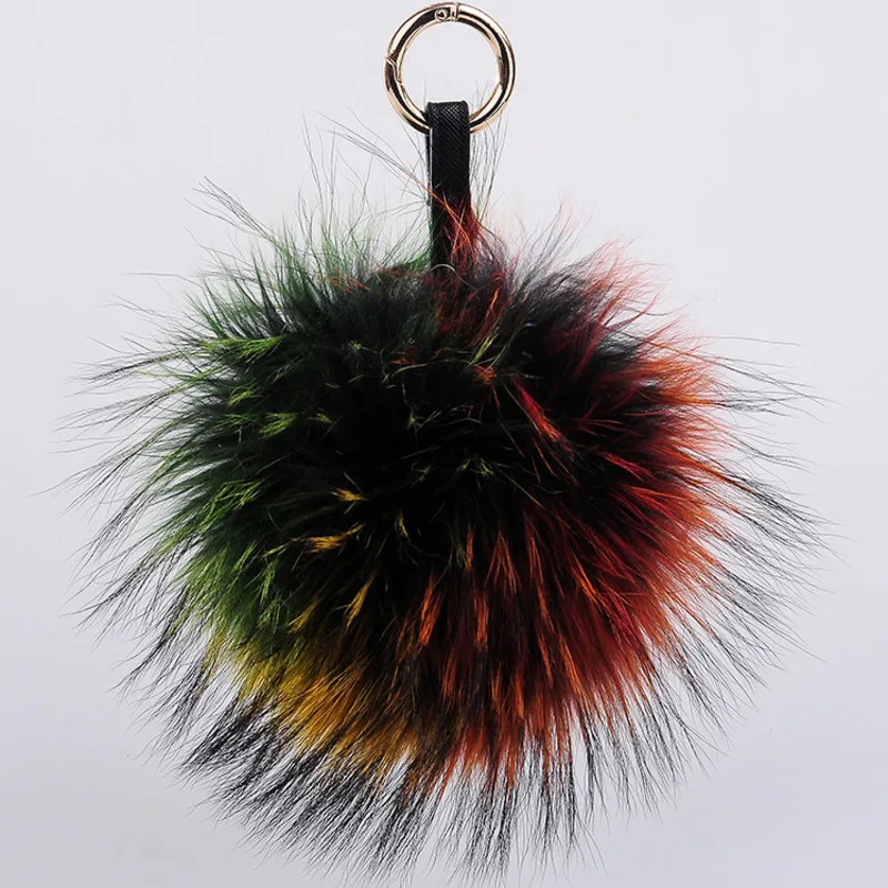 Luxury Cute Fluffy Real Fox Fur Ball PomPom Genuine Fur Keychain Metal Ring Pendant Bag Charm For Women Fur Accessories