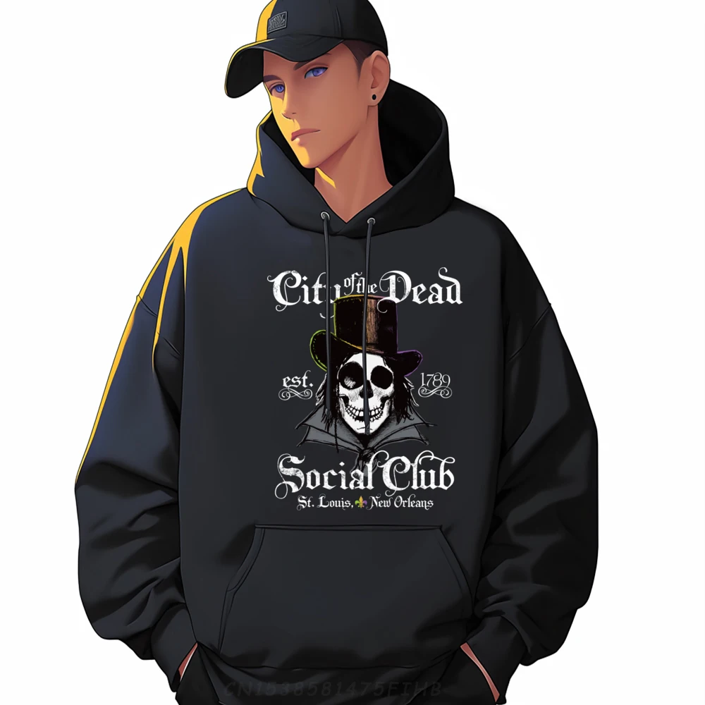 

New Orleans Voodoo Doctor Goth Skull Halloween Men's Sweatshirts Oversized Hoodie Normal Hooded Shirt