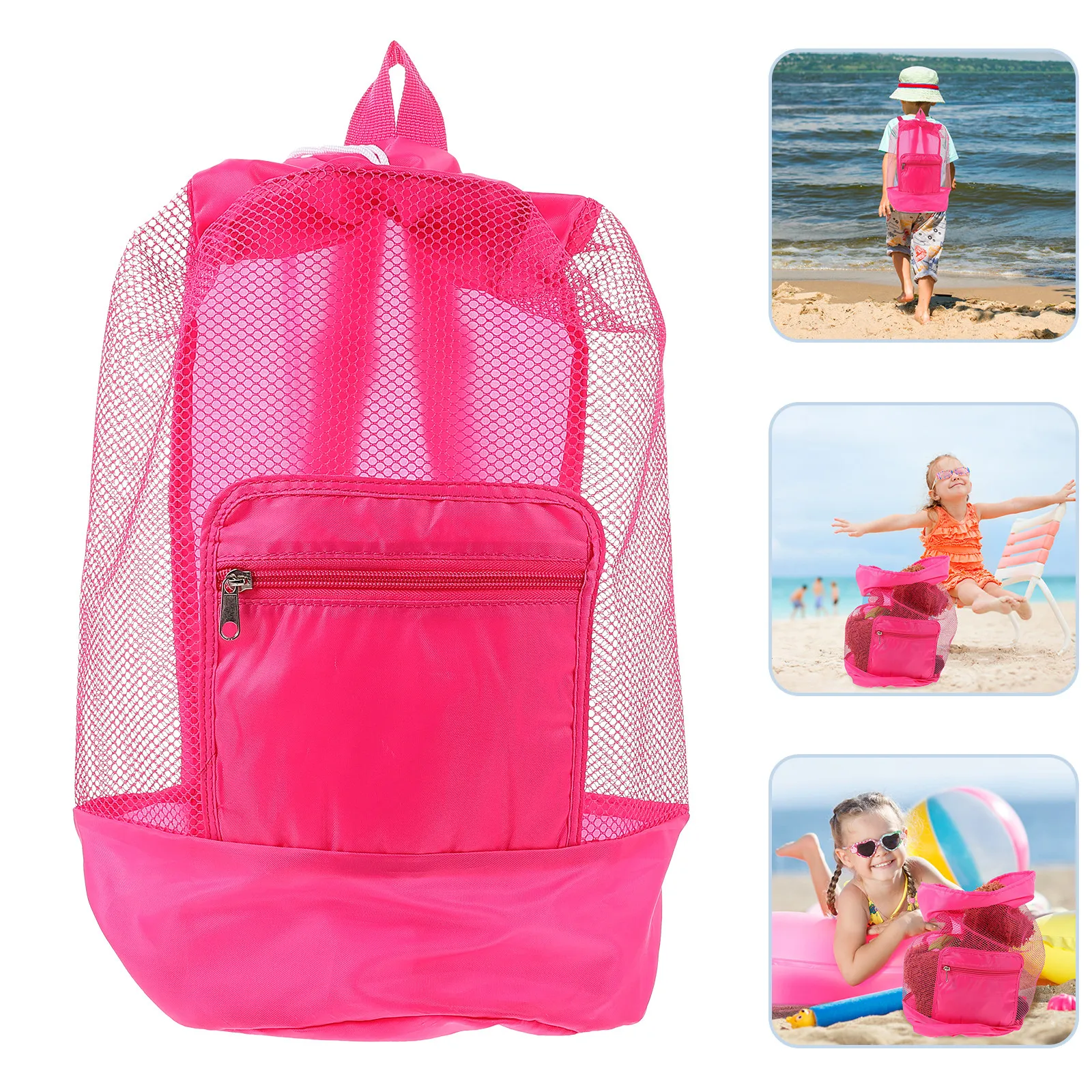 

Large Mesh Beach Bag Kids Storage Backpack Foldable Nylon Drawstring Pouch for Beach Shells Towels Sunglasses Swimming Gear