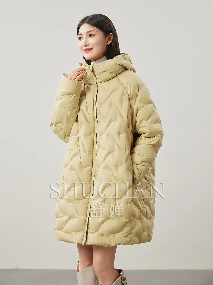 2024 Light  90% White Duck Down Stand-up Collar Hooded Down Jacket for Women 24 Winter Casacos De Inverno Feminino