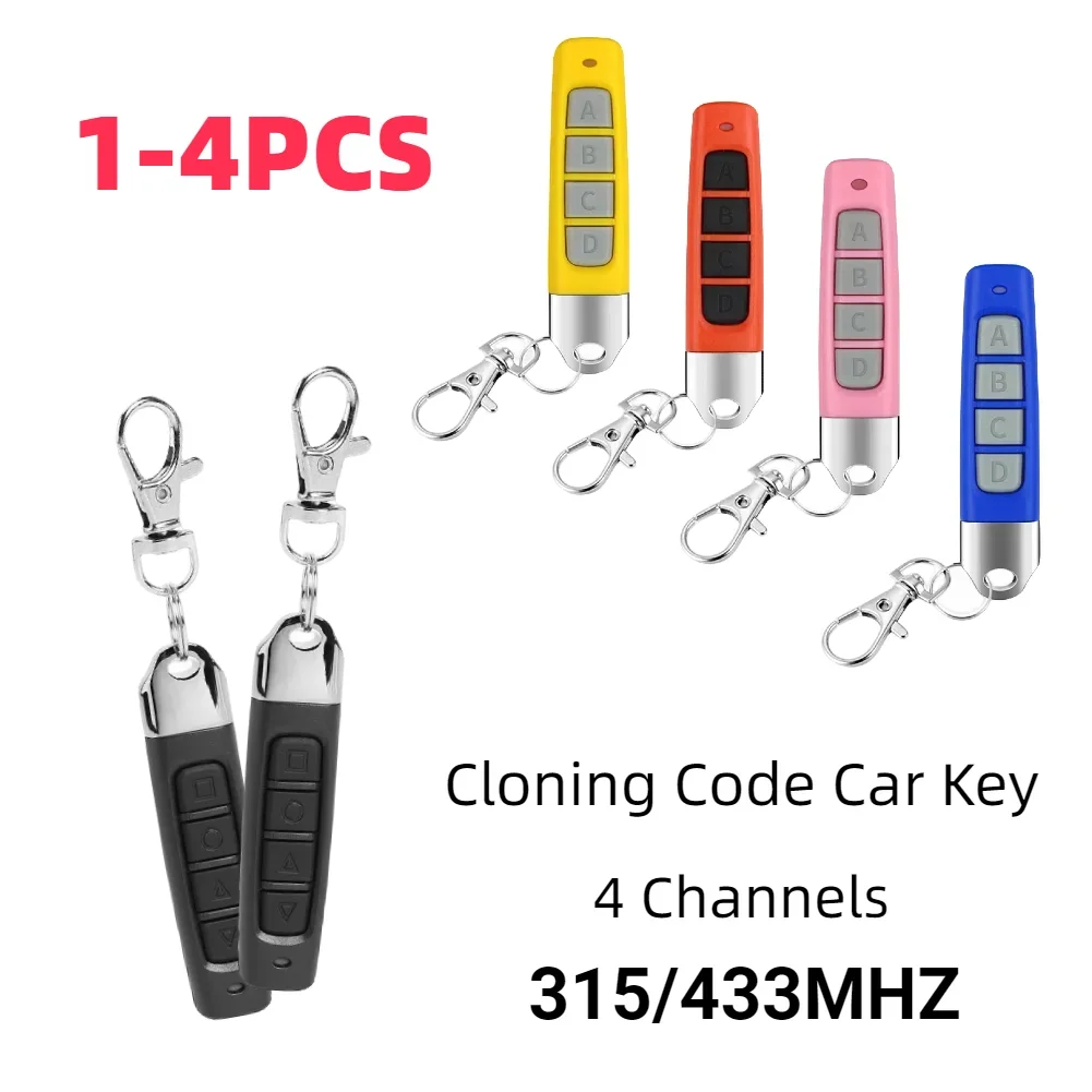 1-4Pcs 315/433MHZ Copy Remote Control Auto 4 Channel Code Garage Gate Door Opener Remote Control Duplicator Cloning Code Car Key